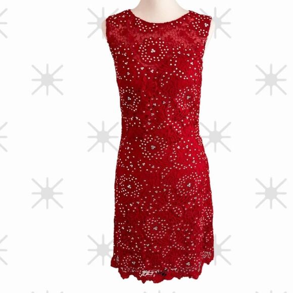 Jovani Red Lace Rhinestone Cocktail Dress - Size 6 - Picture 1 of 15